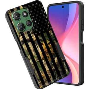 for Moto G 5G 2024 Case,Dual Layer Heavy Duty Hybrid Shockproof Hard PC Soft Silicone TPU Bumper Protective Cover Case for Motorola Moto G 5G 2024 / G Play 5G 2024,Camo Forest American Flag