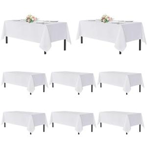 sancua White Table Cloths Rectangle, 8 Pack Tablecoths for 6 Foot Tables - Washable Polyester Fabric Table Cover for Wedding, Birthday Party, Banquet Reception, 54x108 Inch