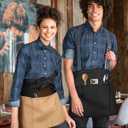 Slohif Reversible Server Apron 6 Pockets - Waist Apron for Waitress Women Half Serving Short Apron for Waiter