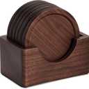 Wood Coasters with Holder, GOH DODD Set of 6 Walnut Wooden Coaster Tabletop Protection for Drinks Coffee Table Home Kitchen Office Bar Living Room Decor Housewarming Gifts Wedding Party, 3.7 Inch