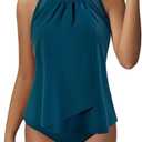 SUUKSESS Women Tummy Control Tankini Bathing Suit Ruffle High Waisted Swimsuit XL