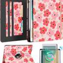 Kidcube for iPad 5th Generation Case 2017/Air 1st 2013/Pro 9.7 Inch Case 2016 - Women Girls Kids Cute Rotating Stand Folio Cover with Pencil Holder & Card Slot Girly Kawaii Floral Flower Design Cover
