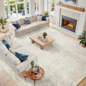 Crority 10x12 Area Rug for Living Room Bedroom: Non-Slip Modern Beige White