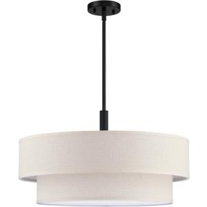 5 Light 22 Inch Cream Fabric Shade Hanging Pendant Ceiling Light Fixture,Adjustable Rod Semi Flush Mount Light Black Finish for Bedroom,Living Room,Dining Room Hallway