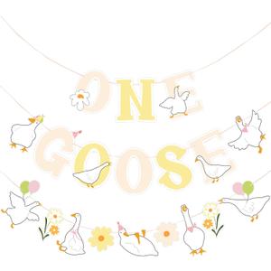 3 x SUNBEAUTY Goose Theme Banner - Goose Baby Shower Garland,One Goose Birthday, First Birthday, Farm Animal Themed Party Decorations