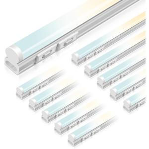 3CCT LED Shop Lights for Workshop 4FT, 3000K 4000K 6500K Adjustable T5 Integrated Single Fixture, 3WT 10W 14W 18W Switchable Ceiling and Under Cabinet Light for Garage Warehouse, 10 Pack
