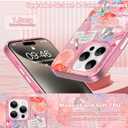 ZIYE for iPhone 15 Pro Phone Case Glitter Glossy Pink Coastal Beach Ocean Sea Shell Floral Collage for Women Girl Slim Shockproof Protective Phone Cover