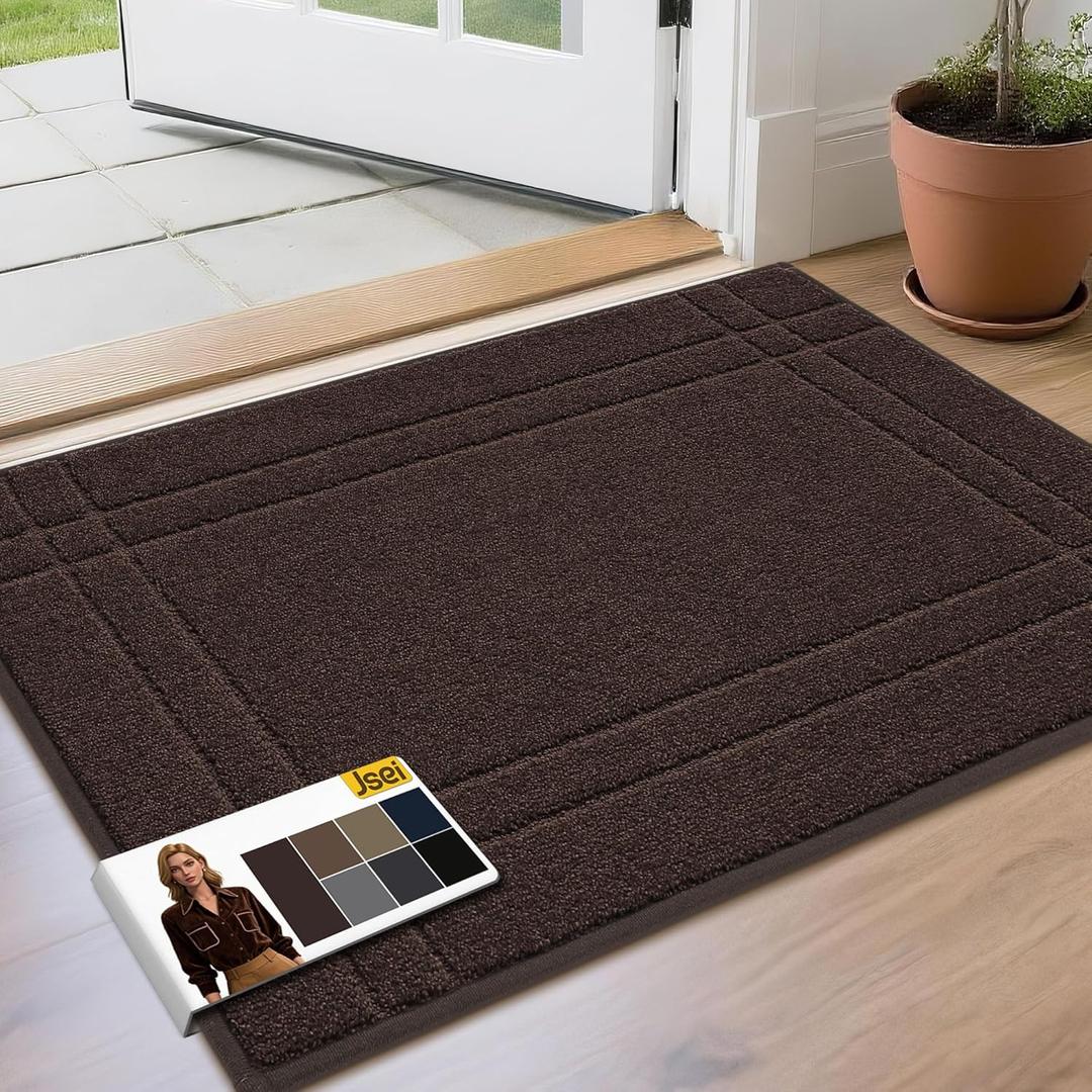 JSEI Entryway Rugs Doormat 24"x36", Non-Slip Dirt Trapper Door Mats Indoor, Washable Absorbent and Stain Resist Welcome Floor Mat for Front Door, Dog Door Mat, Dirty Wet Shoes & Paws, Brown