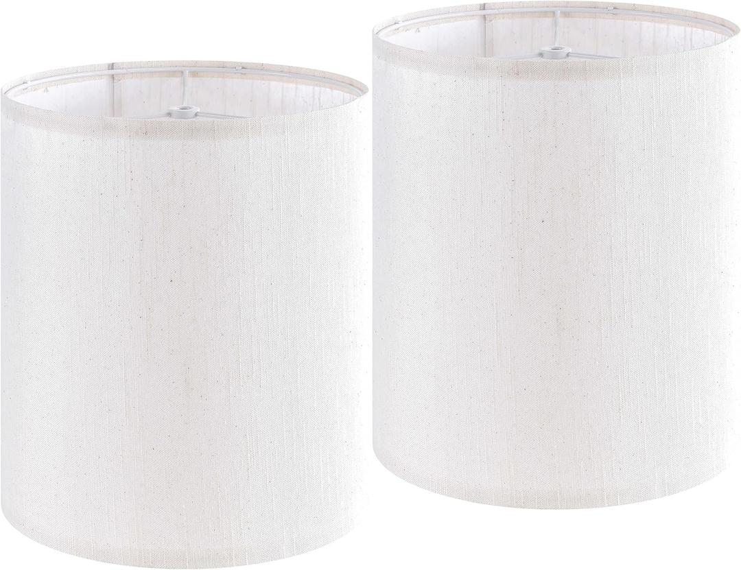 Tall Drum Lamp Shades Set of 2 Medium Beige Bamboo Knot Linen Textured Lampshade 9.8``Top x 9.8``Bottom x 11.8``High(Spider) Farmhouse Lamp shade for Table & Bedside Lamp