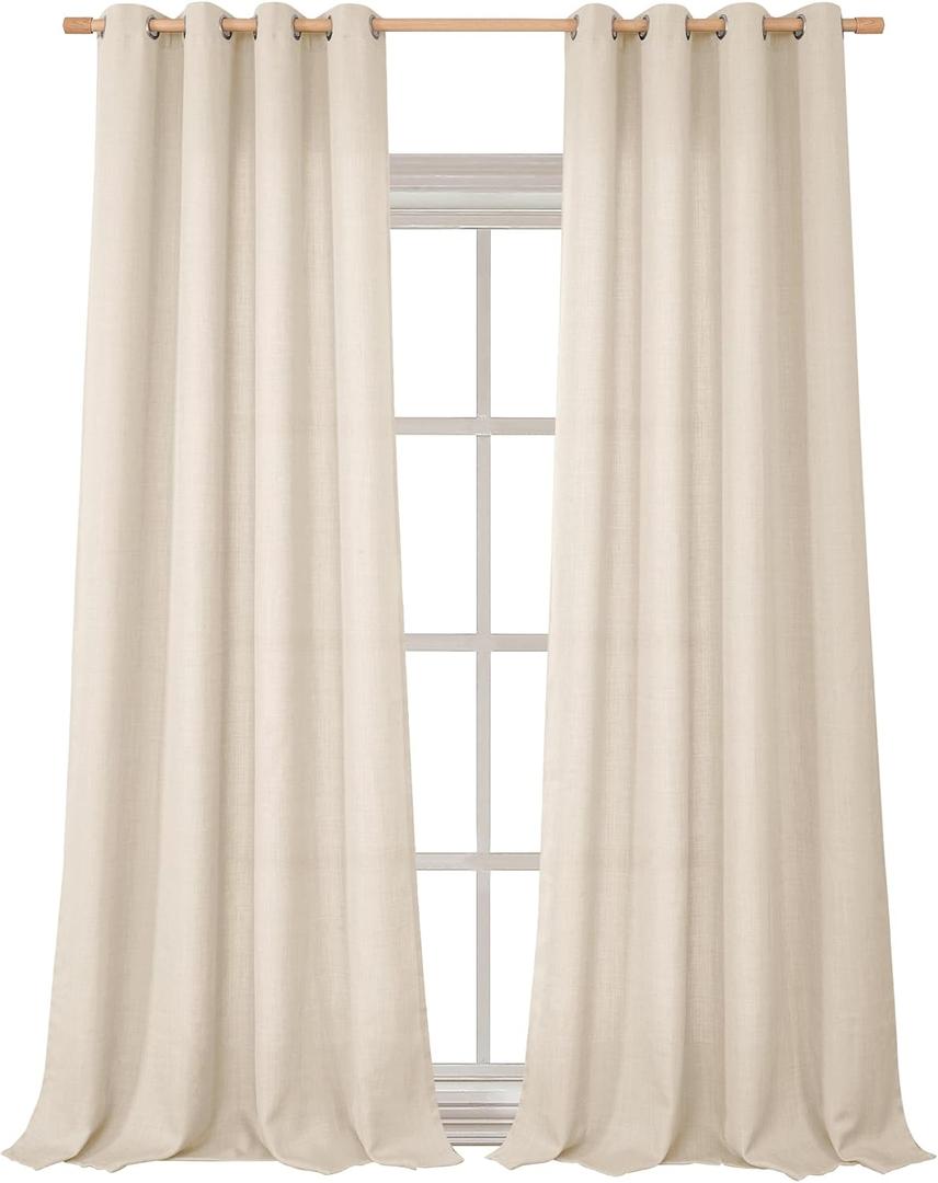 BGment Faux Linen Curtains 95 Inches Long Set of 2 Panels, Living Room Long Curtains Burlap Textured Thick Light Filtering Privacy Grommet Window Treatments, 52 x 95 Inch, Light Beige