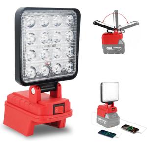 Cordless LED Work Light Compatible with Milwaukee M18 Battery, 5400 Lumens LED Flood Light with Double USB Charging, Battery Lights for Emergency, Construction, Garage, Job Site, Workshop(No Battery)