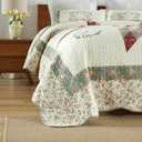 Cotton Bedspread Quilt Bedding Sets, 3 Pieces Reversible Coverlets Comforters Star with Green Floral Real Patchwork Bedspread, King Size | Real patchwork, 100% cotton, Breathable and soft, All season use, Vintage design, Exquisite stitching