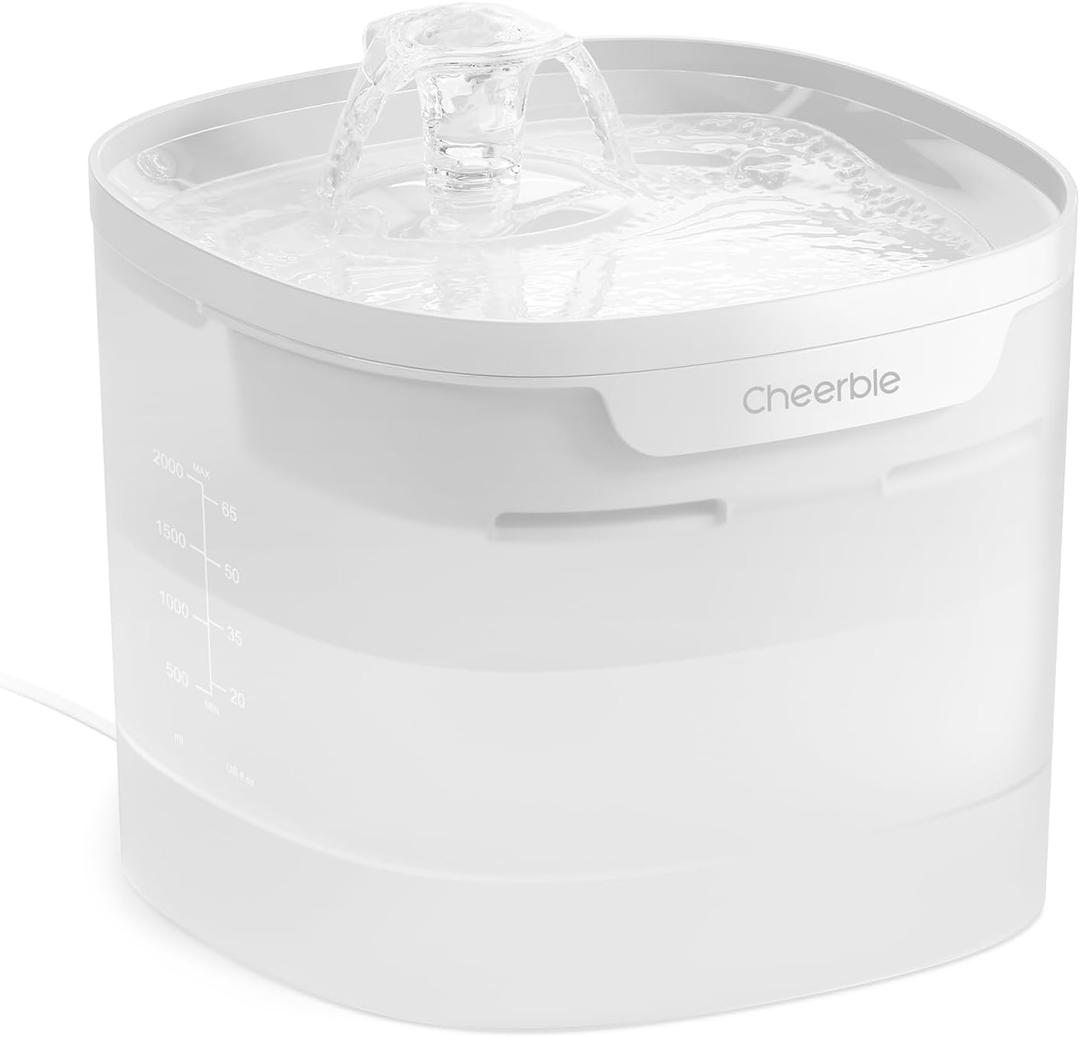 Cheerble Pumpless Cat Water Fountain, 2L/67oz Automatic Pet Fountain, Elfin E1 Lite Cat Fountain for Drinking, MagDrive Technology, Continuous Flow Mode, BPA-Free (White, E1 Lite)