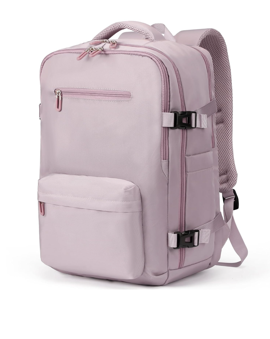 SHRRADOO Travel Laptops Backpack for Women Men, Casual Work Bag 17inch Backpack Airline Approved Backpack for Hiking Business (Pink khaki)