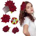 4 Pcs Red Rose Hair Clip Rose Brooch Elegant Floral Clips Bridal Wedding Accessories for Women Girls Bride Flamenco Dancer Wedding