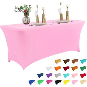IVAPUPU 6FT Table Cloth for Rectangular Fitted Events Stretch Pink Table Covers Washable Cover Spandex Tablecloth Protector for Party, Wedding, Cocktail, Banquet, Festival