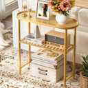 Small Entryway Table Bamboo 30.7", Narrow Hallway Table Oval Top 2-tier, Slim Console Table with Anti-fall Edge, Sofa Side Table 5min Easy Assembly, Small TV Stand for Bedroom, Indoor Plant Stand (Natural)