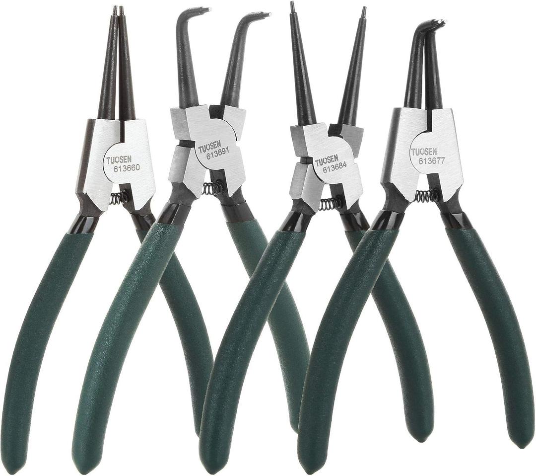 4 Piece 7 Inch Internal/External Snap Ring Pliers Set Heavy Duty Circlip Pliers Kit Straight/Bent Jaw Pliers for Ring Remover Retaining and Remove Hoses