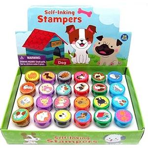 TINYMILLS 24 Pcs Dog and Puppies Stampers for Kids Assorted Stamps for Kids Self Ink Stamps Dog Puppy Birthday Party, Puppy Party Favors, Goody Bag Filler Treats, Classroom Rewards