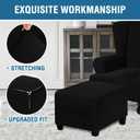 Velvet Ottoman Cover, Stretch Footstools Covers, Plush Foot Stool Slipcover, Removable Footrest Stool Sofa Slipcovers, Folding Storage Stool Furniture Protector for Living Room(Black,Square)