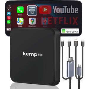 HDMI Wireless CarPlay Adapter  HDMI in for Watch Fire TV Stick, Switch & iPhone on Car Screen 2-in-1 Video Dongle for OEM Wired CarPlay USB A & C