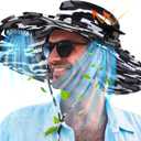Berlune Men Sun Hat with 2 Solar Fan Fishing Wide Brim Sun Hat for Beach Outdoor Summer Camping, USB & Solar Powered (Black and White)