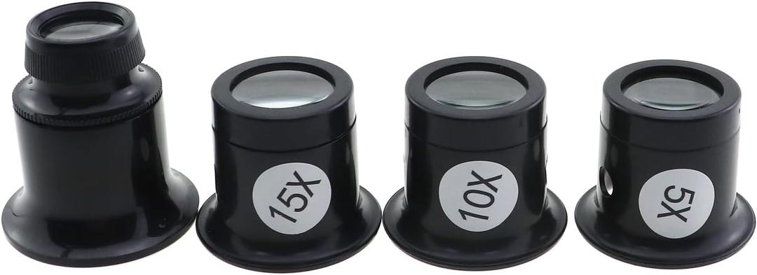 3 x 4PCS Jewelry Magnifier 4 in 1 Magnifier Set 5X 10X 15X 20X Dome Optical Lens Gemstone Diamond Stamp Reading Newspaper Craft Watch Repair for Beading Sewing Soldering Jewelry Making Black