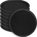 Lallisa 8 Pcs 16'' Large Restaurant Serving Trays with Rubber Lined Plastic Non Slip Tray Non Skid Round Serving Platter Server Tray for Bar Drink, Cafeteria Food, Coffee, Table, Hotel, Party, Black