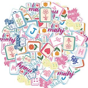 100PCS Mahjong Stickers Waterproof Pink Mahjong Stickers for Scrapbook Laptop Water Bottle Phone Pad Computer Journal Birthday Baby Shower Bridal Shower Party Supplies