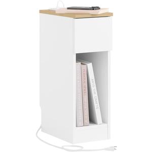 SoBuy Narrow Nightstand with Charging Station, Slim Bedside Table with Drawers, USB & Type-C Ports for Dorm Bedroom and Living Room, White, FBT111-E-WN