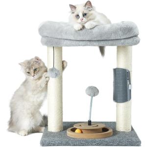 PAWSFANS Cat Tree Scratching Post,Cat Tower with Perch Bed Scratch for Indoor Cats and Kittens Scratcher,Track Toy Hanging Ball Bursh Gray
