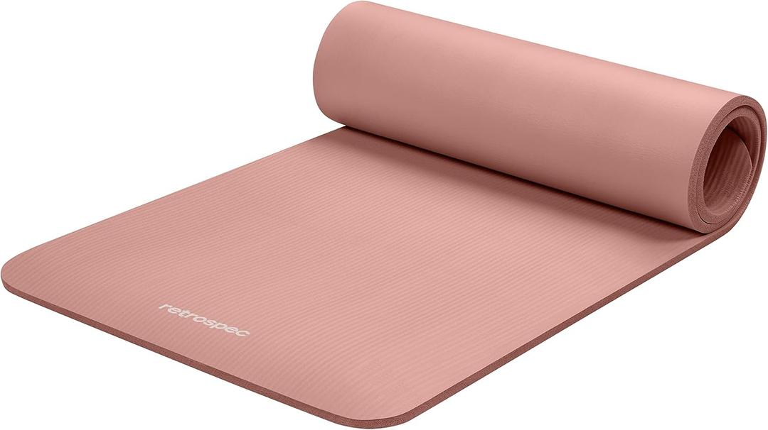 Retrospec Solana Yoga Mat 1/2" Thick w/Nylon Strap for Men & Women - Non Slip Exercise Mat for Yoga, Pilates, Stretching, Floor & Fitness Workouts (Rose)