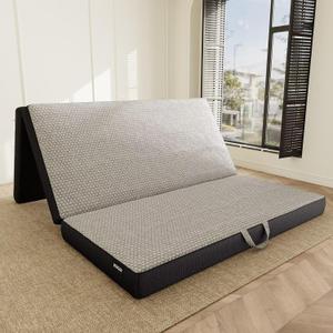 ROXGOX Memory Foam Trifold Mattress, Queen Portable Floor Bed 4 Inch, Foldable Mat with Washable Cover, Handle & Non-Slip Bottom, for RV, Travel, Camping, Yoga, 78"x58"x4", Grey
