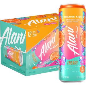 Alani Nu ORANGE KISS, Sugar Free, Low Calorie Energy Drinks, 200mg Caffeine, Biotin, B Vitamins, Zero Sugar, 10 Calories, 12 Fl Oz Cans, 12 Pack