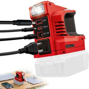 220W Power Inverter Compatible with Milwaukee 18V Battery, DC 18V to AC 110V-120V Portable Power Supply Inverter with 1 AC Outlet, 1 USB & Type-C, 1 12V DC & 200LM LED (Tool Only)