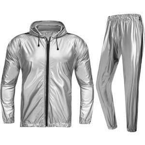 REEDBEEK Anti-Rip Sauna Suit Weight Loss Sweat Suit MMA Training Gym Jacket Pants Workout Suits for Men and Women (Large, Silver)