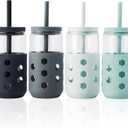 Mrsdry Glass Cups with Lids and Straws 4 Pcs, 16oz Glass Tumbler with Silicone Straw and Sleeve for Coffee Bar Accessory, Drinking Glasses Set Reusable Iced Coffee Cup - Smoothie Cup for Gifts (Gray)