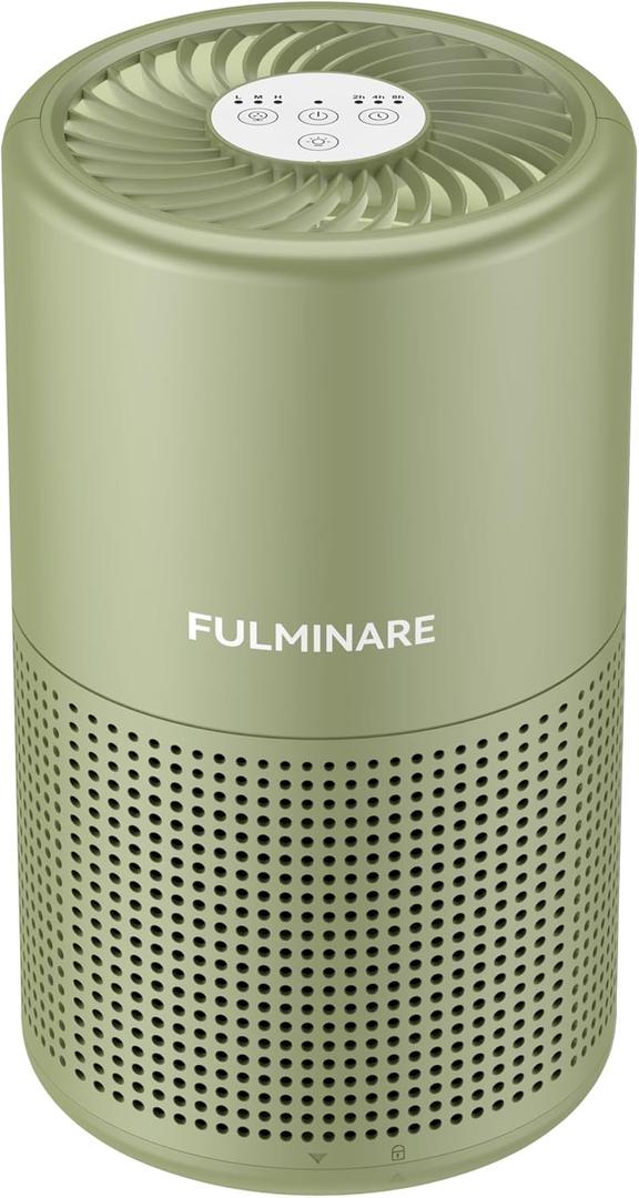 FULMINARE Air Purifiers for Home Bedroom H13 True HEPA Air Purifier, 3 Speeds, Timer, 24dB Quiet Air Cleaner With Night Light, Portable Small Desk Air Purifier for Smoke, Kitchen, Office, Sage Green