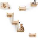 9-Piece Wall-Mounted Cat Shelves Set, House, Lookout Tower, 2 Sisal Scratching Posts, 5-Step Cat Wall Ladder, Pine Furniture, Extra-Wide & Long for Large Cats, Space-Saving Indoor Shelves