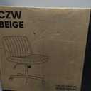Orange Factory Criss Cross Chair Wheels Wide Cross Legged Office Desk Vanity Chair Comfy Fabric Armless Adjustable Swivel for Home Computer Task (Beige Wheel, Fabric), 35.6 Inches X 25.5 Inches X 20 Inches