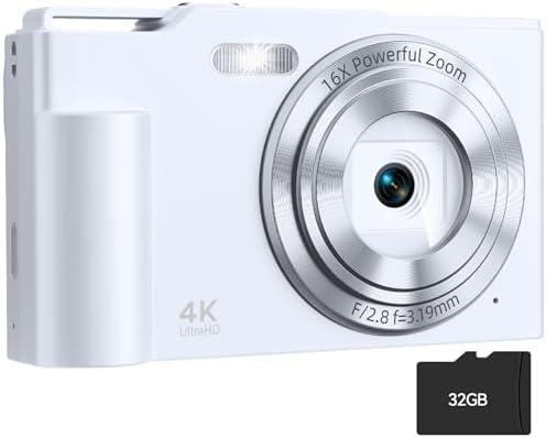 Digital Camera, FHD 4K Digital Point and Shoot Camera with 16X Zoom Anti Shake, 48MP Compact Small Camera with 32GB Card for Boys Girls Kids