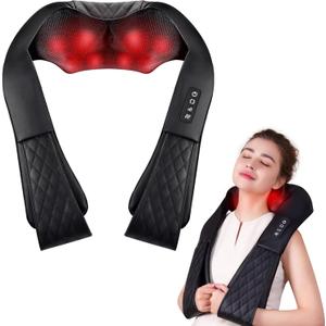 Shiatsu Neck and Back Massager, Corded Electric Neck Massager with Heat for Pain Relief Deep Tissue 4D Kneading Shoulder Massager Pillow for Whole Body Relaxation, Gifts for Mom Dad Women Men (Black)