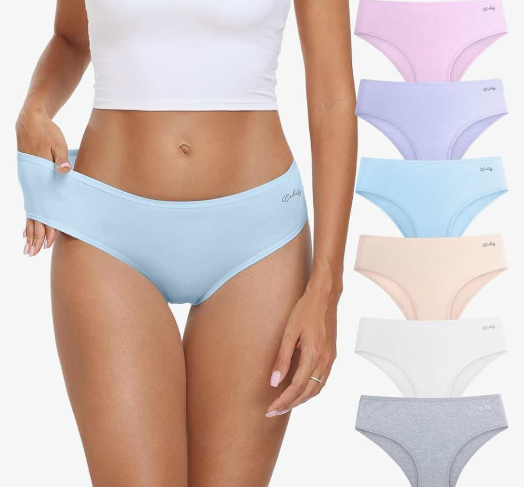 coskefy Women's Underwear Cotton Hipster Panties Low Rise Briefs Soft Strench Breathable Ladies Bikini Underwear 6 Pack S
