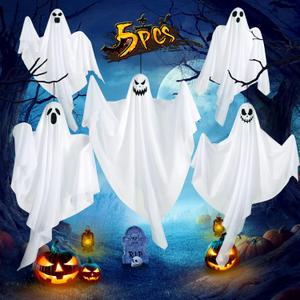 27.5" Hanging Ghosts Halloween Decor - 5 Pack Outdoor Decorations, Cute Flying Party Decorations for Front Porch, Tree, Patio, Yard, Lawn Garden, and Holiday Decor