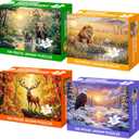 4 Packs 100 Piece Puzzle, Lions Elephants Deer Eagle 100 Piece Puzzles for Adults Seniors, Wildlife Nature Large Piece Jigsaw Puzzles 100 Pieces for Seniors Adults Family Game Gifts (15x10 in)