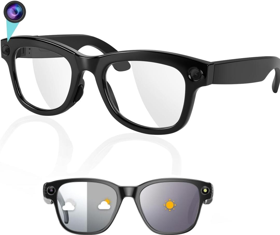 AI Smart Glasses with Camera and Bluetooth, 8MP 4K Video Audio Recording Glasses with Translation & Voice Control, IP67 Waterproof Smart Glasses for Business & Outdoor