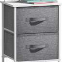 Sorbus Nightstand with 2 Drawers - Bedside Furniture End Table Night Stand with Steel Frame, Wood Top & Easy Pull Fabric Bins - Small Dresser & Chest for Home, Bedroom Accessories & Office, White  