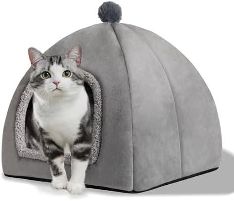 RUONARIER Cat Bed Cave for Indoor, Suitable for Cat Dome Bed, Hideaway Bed for Indoor Cats with Removable Mattress for Kittens. Cat Tent House for Dual Use (M:15"x15")