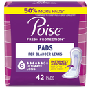 Poise Incontinence Pads & Postpartum Incontinence Pads, 6 Drop Ultimate Absorbency, Long Length, 42 Count, Packaging May Vary