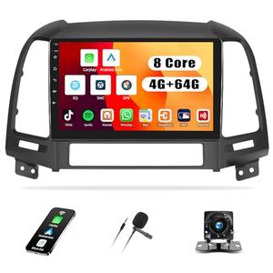 [4+64G] 8-Core Android 13 Car Stereo for Hyundai Santa Fe 2006-2012 with Wireless Carplay&Android Auto,9 Inch Car Radio with Mirror Link Bluetooth FM/RDS WiFi GPS SWC Dual USB+AHD Backup Camera
